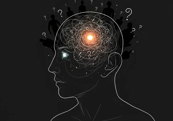 Personne se sentant confuse, manipulée par des figures sombres
