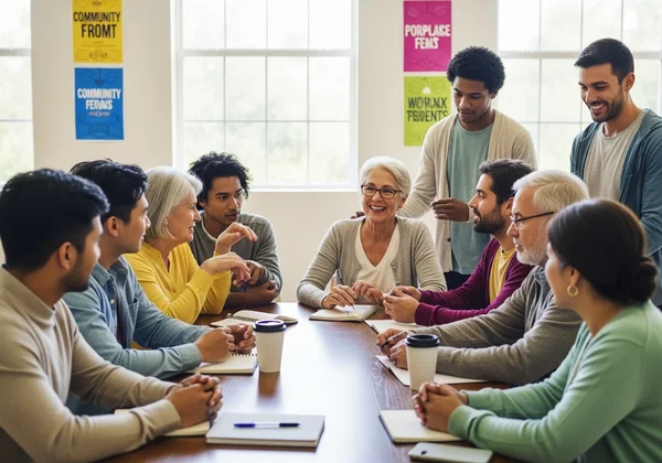 Diverse community in supportive discussion