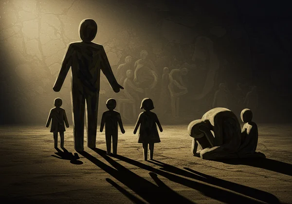 Abstract representation of family dynamics under stress.
