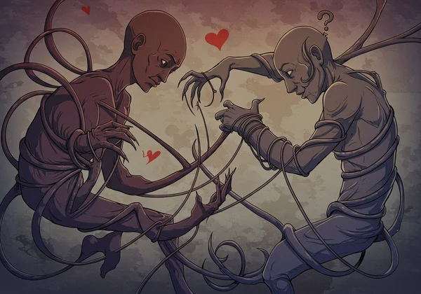 Metaphorical image of complex, entangled romantic relationships.