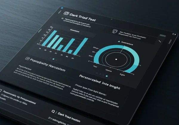 Digital screen showing Dark Triad test results with charts