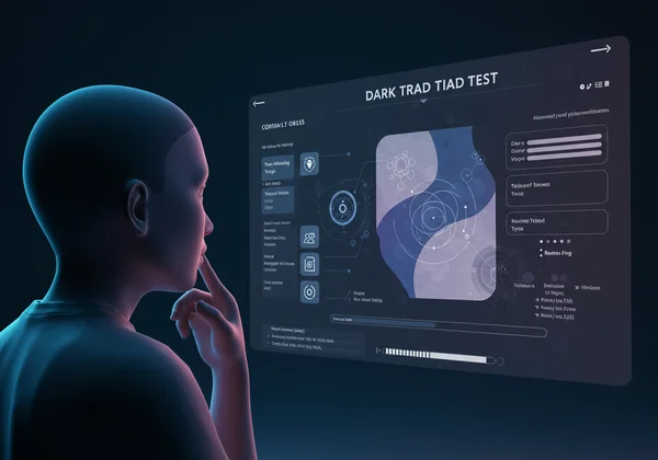 Person interacting with dark triad test interface for self-discovery