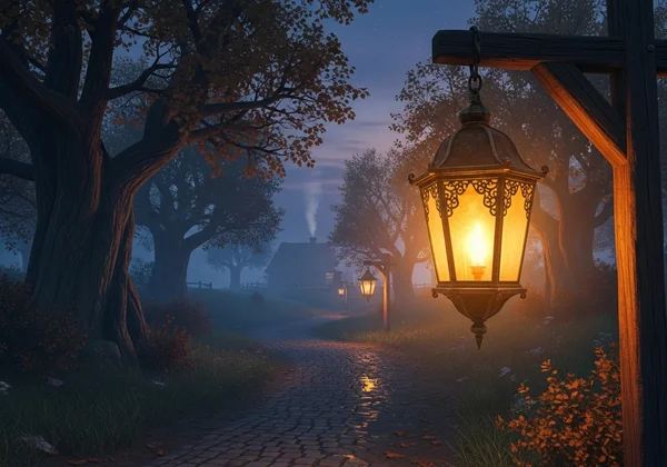 Warm lantern lighting the path